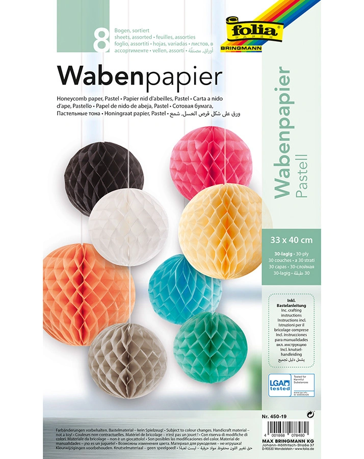 Wabenpapier PASTELL 8-teilig in bunt