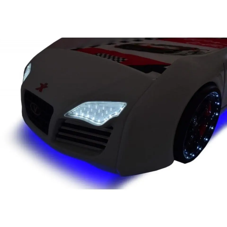 Autobed - Racebed - Met LED en sounds - V8 Sport - 239x127x72 cm - Wit