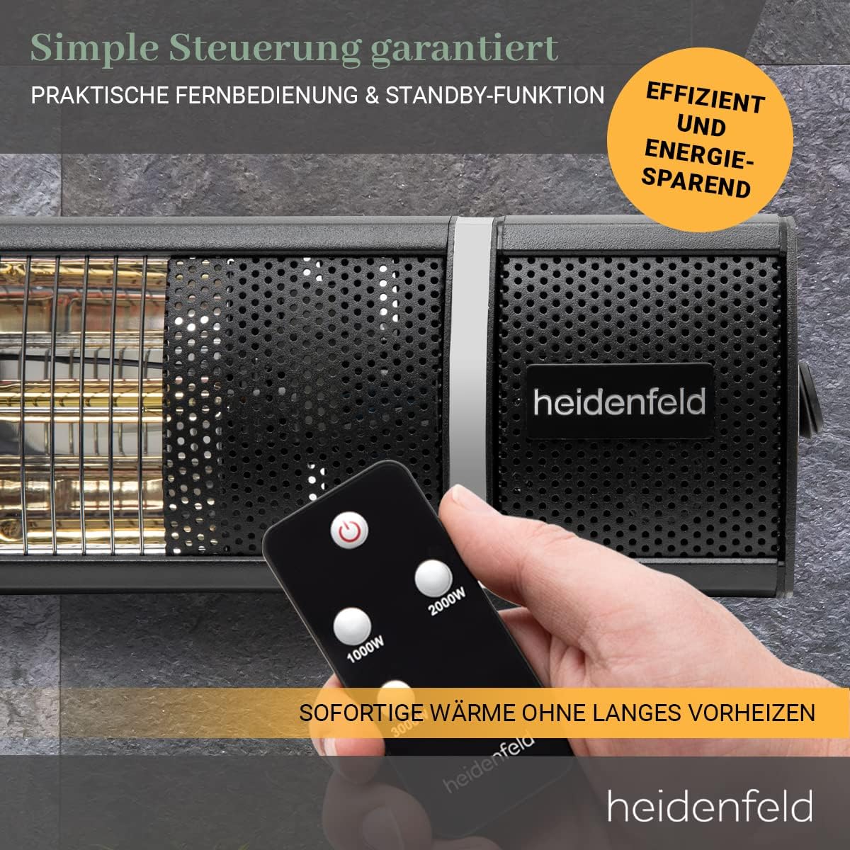 Heidenfeld Infrarot Heizstrahler IH110 |    - 3000 Watt - Fernbedienung - Infrarotheizung - Elektroheizung - Infrarotstrahler - Terrassenheizer - Terrassenstrahler