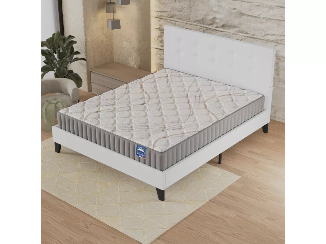 Ensemble Matelas + Lit Avec Tête De Lit 140x190 Cm, Sirius 22cm D’épaisseur Latex Naturel