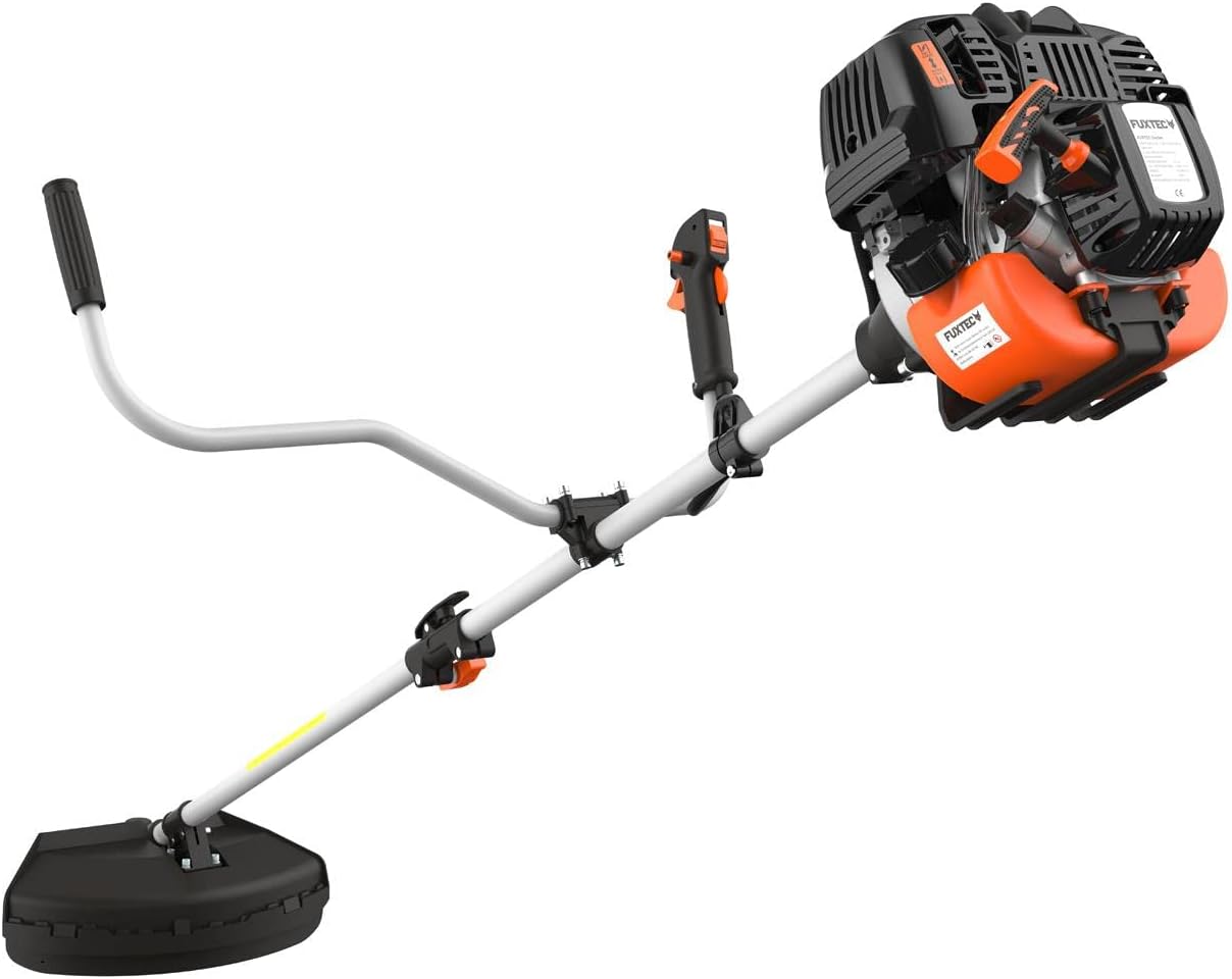 FUXTEC Benzin Motorsense FX-4MS131, Rasentrimmer mit 4-Takt-Motor, 320 mm Schnittkreis, ergonomischer Zweihandgriff, Notstop-Schalter, leichtgewichtig, inkl. Profi-Tragegurt/Messer/Faden