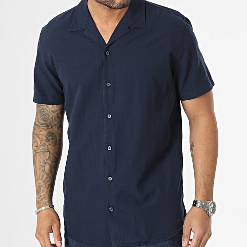 Chemise Manches Courtes Regular New-Linen Bleu Marine