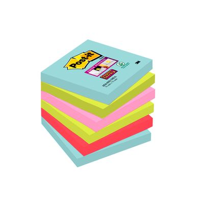 Post-it - 6 Blocs notes de 90 feuilles Super Sticky Miami - couleurs assorties - 76 x 76 mm