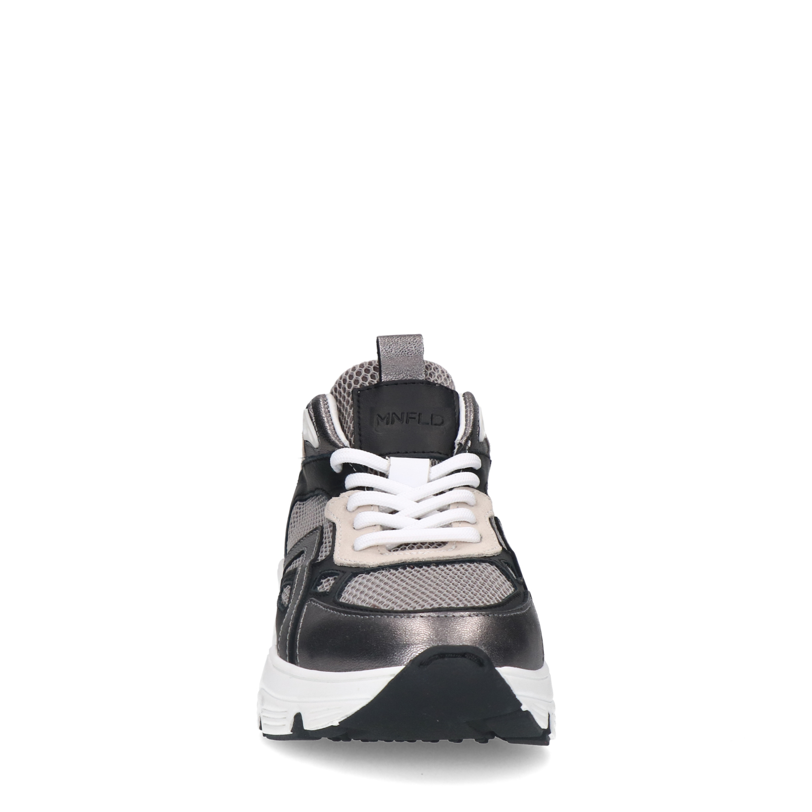 Zilverkleurige leren sneakers met mesh details
