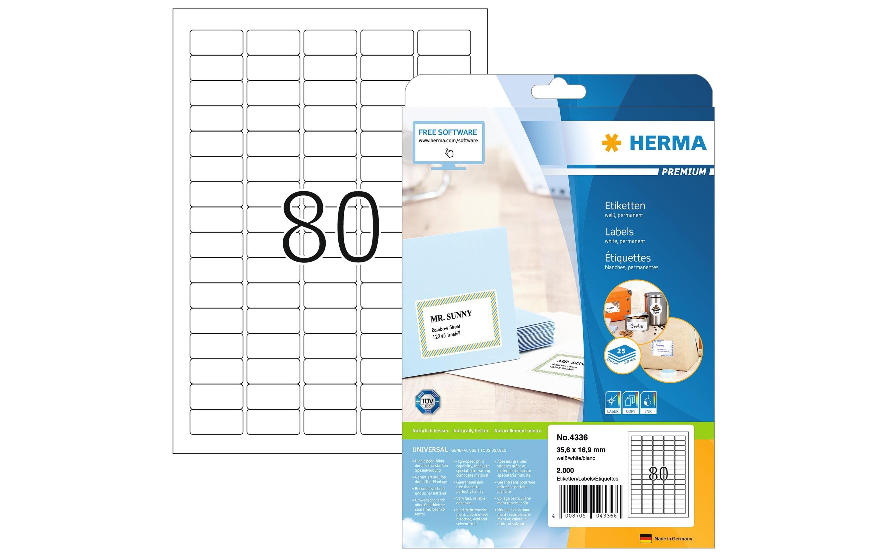 Universal-Etiketten Premium, 3.56 x 1.69 cm, 2000 EtikettenBlanko Etiketten zur Selbstbeschriftung oder Drucker