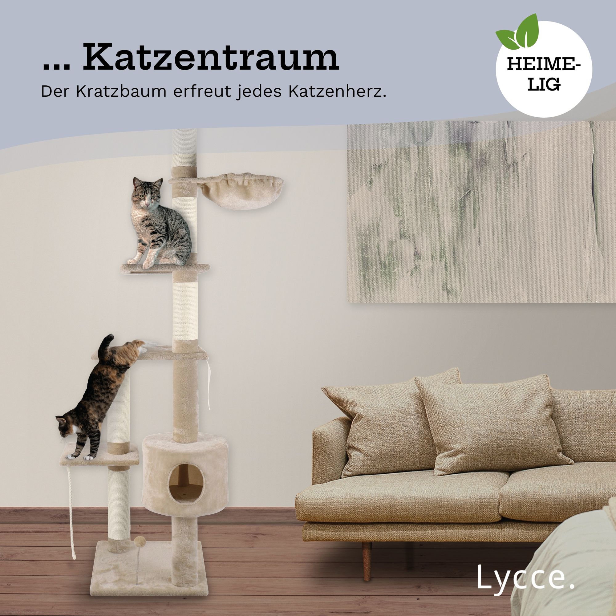 Lycce Katzenbaum TOWER Kratzbaum deckenhoch Sisal Plüsch230-260 cm