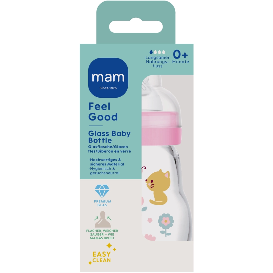 MAM Glasflasche Feel Good blau 170 ml 0+ Monate, KatzeMaus