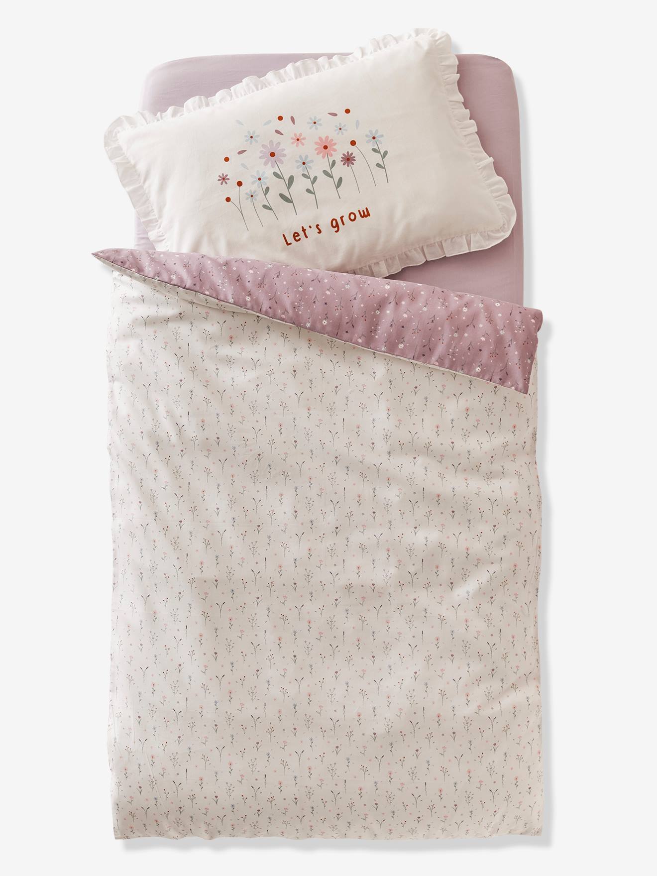 Capa de edredom reversível Sweet Provence para bebê, branco claro com estampa.