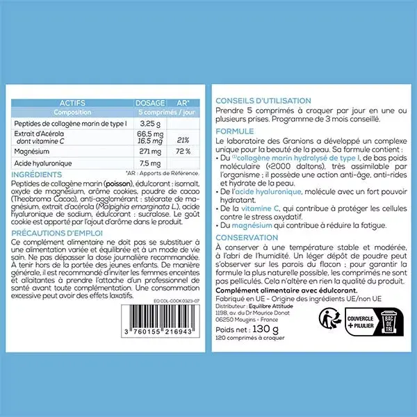 Granions Collagen+ Beauty Chocolate 120 comprimidos mastigáveis