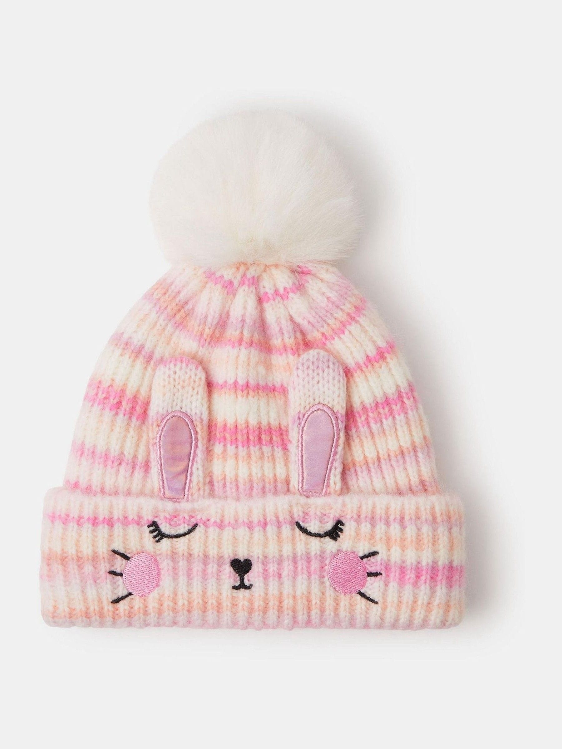 Angels By Accessorize Girls Bunny Stripe Bobble Hat