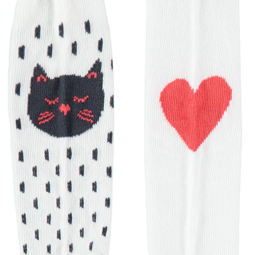 Lot de 2 collants épais à motif graphique et coeur en jacquard - Ecru
