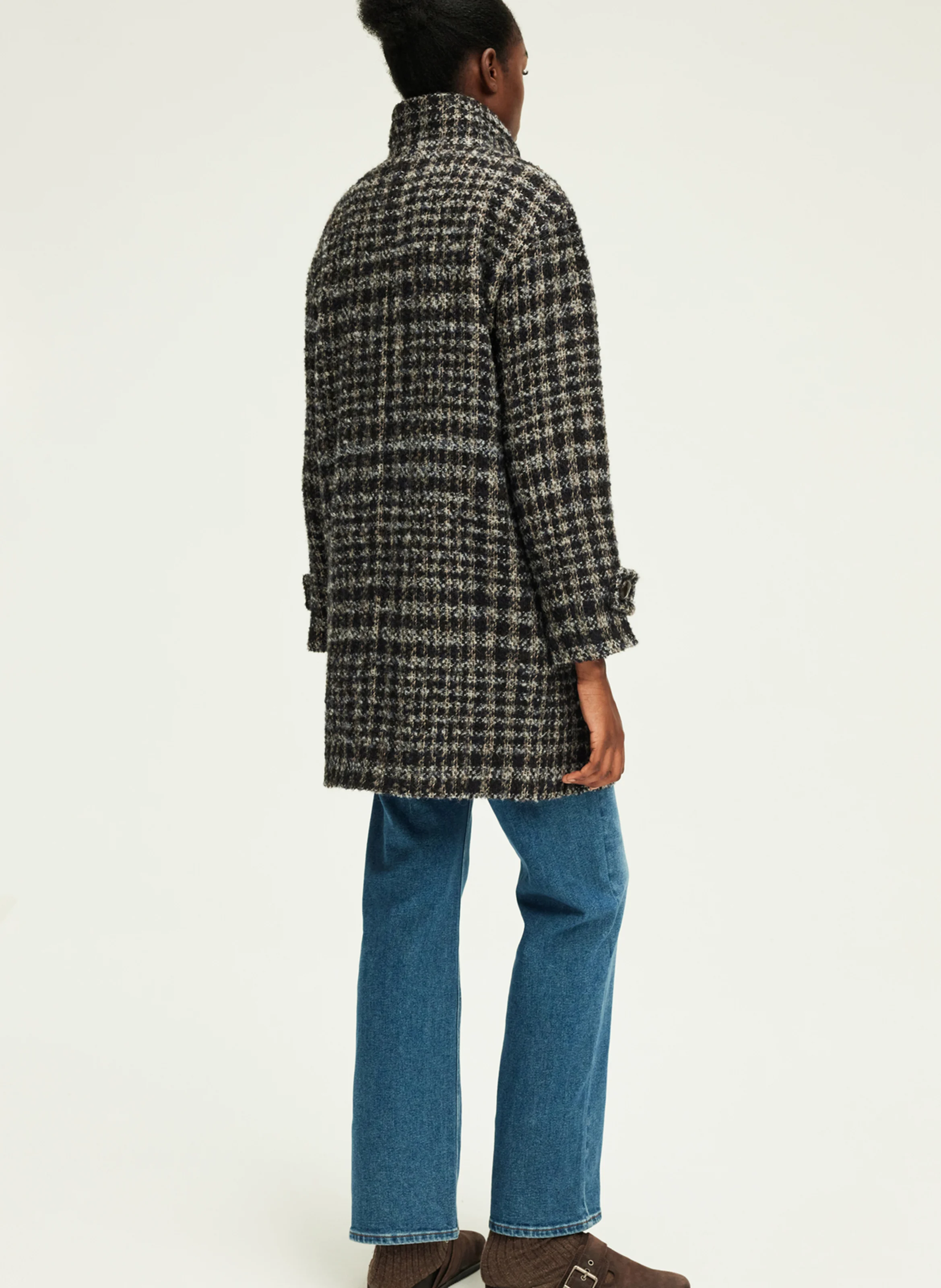 LYSANDRE - Manteau col montant à carreaux | Bleu