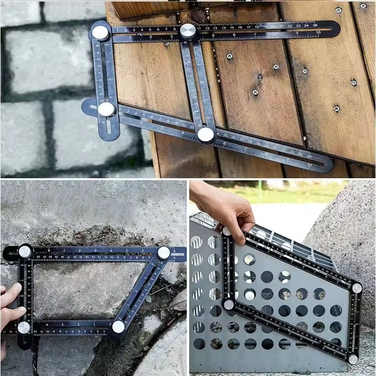 (30cm) Aluminium Winkelmesser Klapplineal Streichmass Anreisslehre Mess Werkzeug für Heimwerker - Schwarz