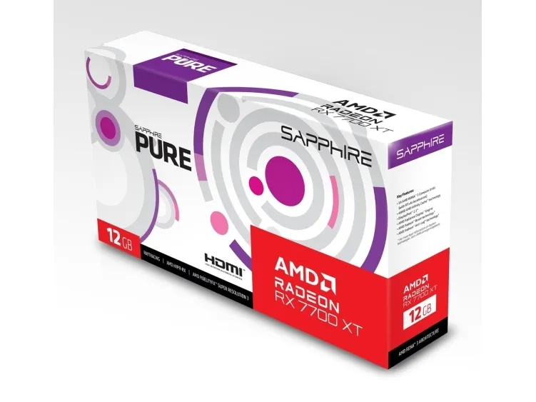 Sapphire Pure Radeon RX 7700 XT 12GB - Grafikkort - Radeon RX 7700 XT - 12 GB GDDR6 - PCIe 4.0 x16 - 2 x DisplayPort, 2 x HDMI