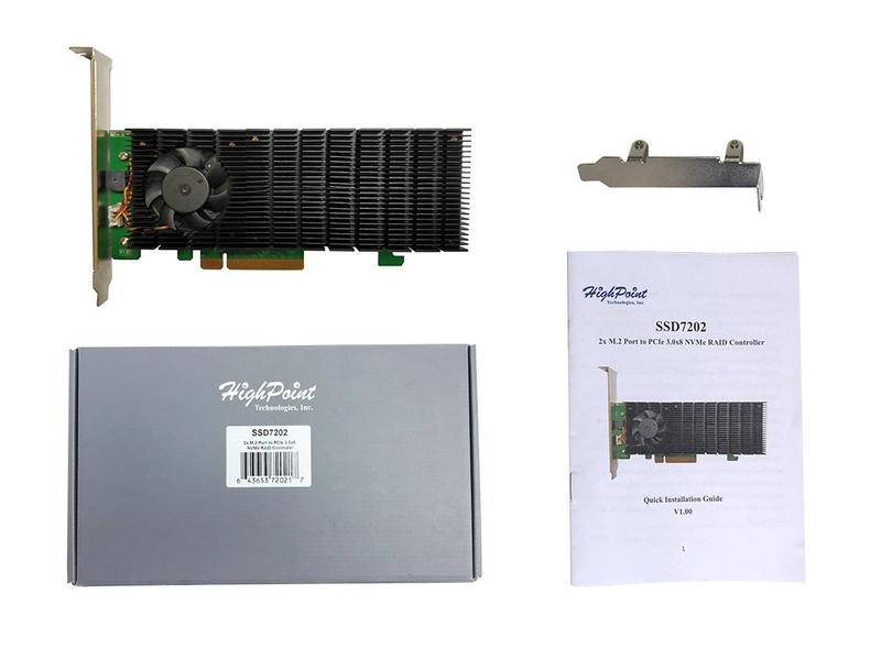 Highpoint RAID-Controller SSD7202 2x M.2 NVMEx4v3, PCI-Ex8 Highpoint SSD7202 Low-Profile bootfähiger NVMe-RAID-Controller