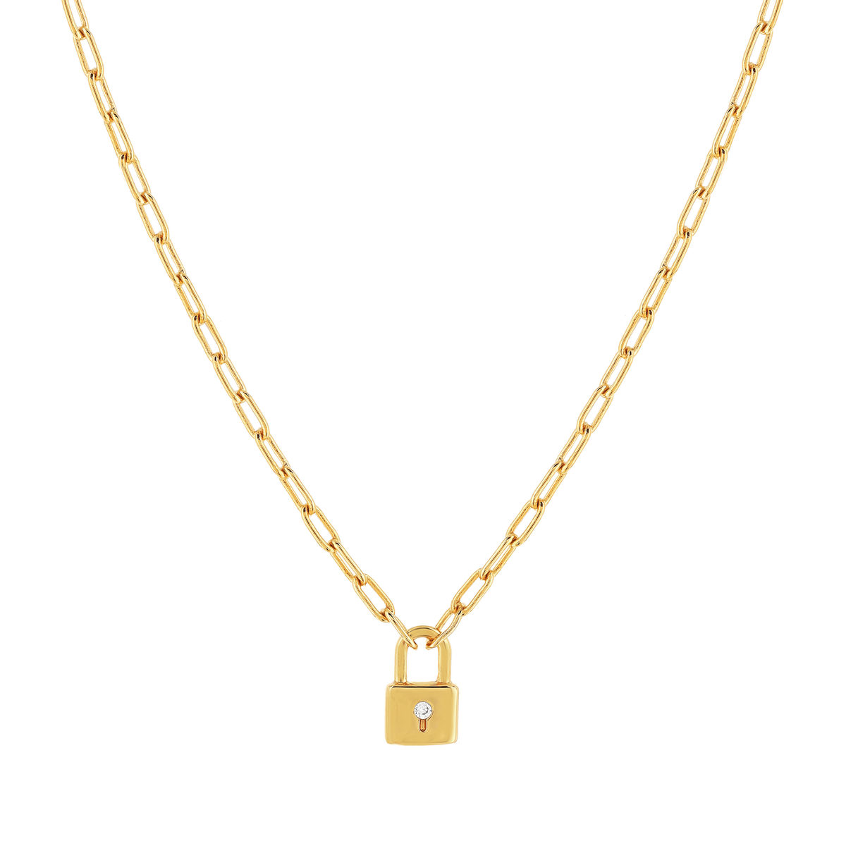 Collier plaqué or jaune, motif cadenas zirconia 45 cm