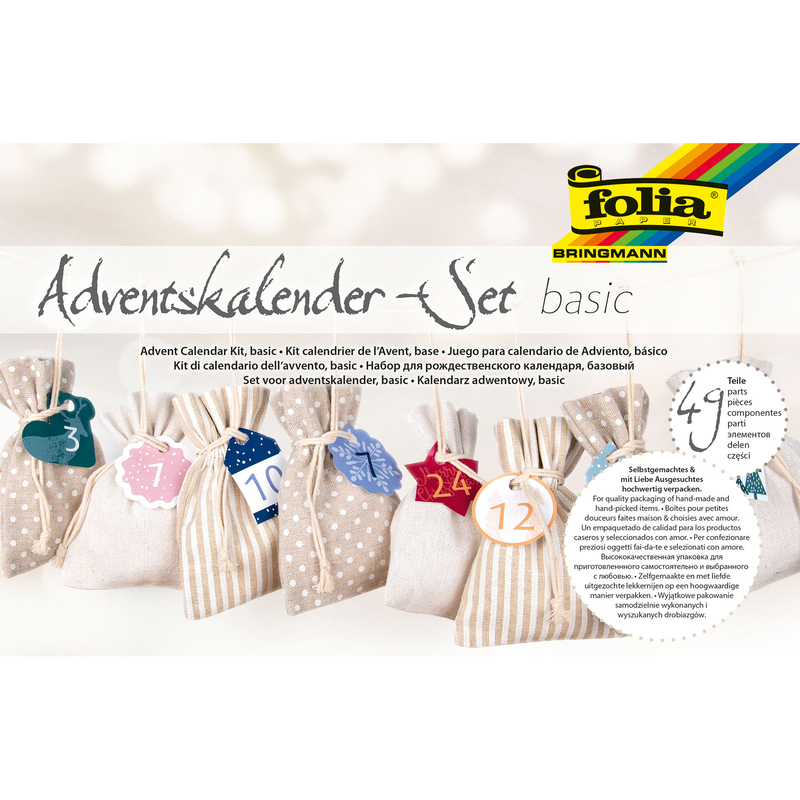 Folia Adventskalender-Set Stoffbeutel, 10 x 13 cm, natur