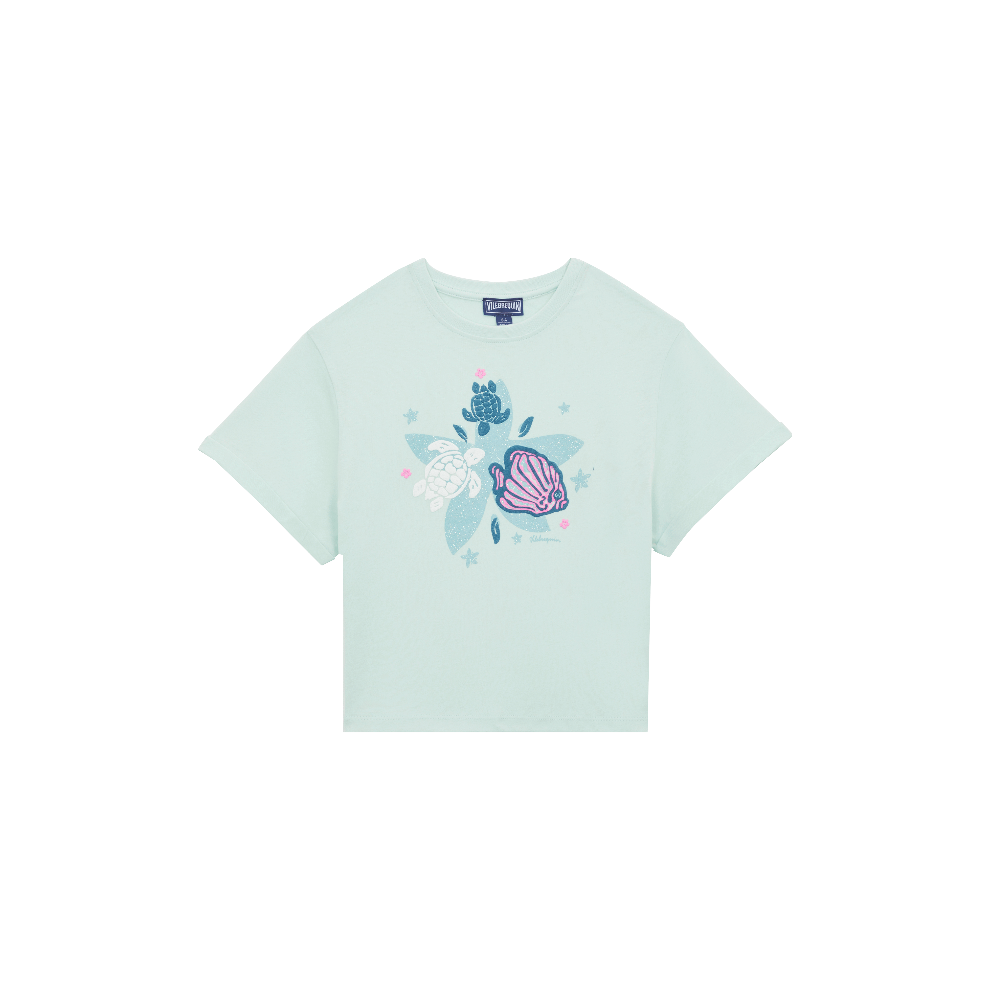 T-shirt en coton organique fille Turtle fish logo en relief