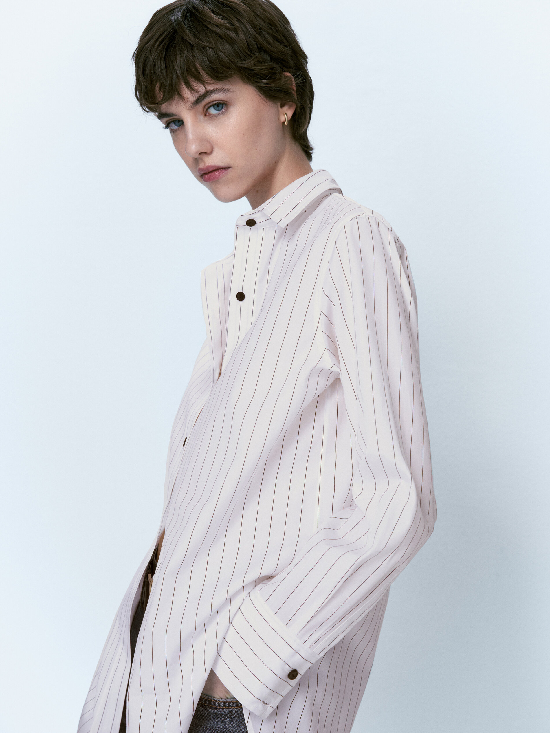 Camisa listrada de algodão popeline - BRANCA