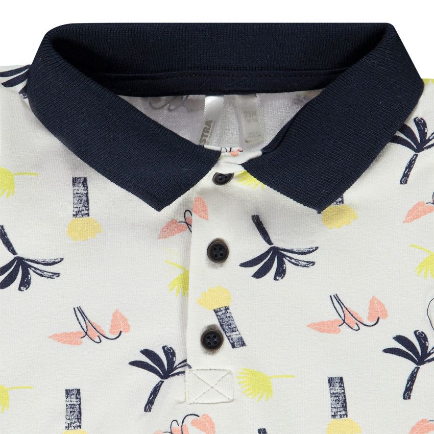Ensemble polo et salopette avec broderie singe pour bébé garçon - Blanc