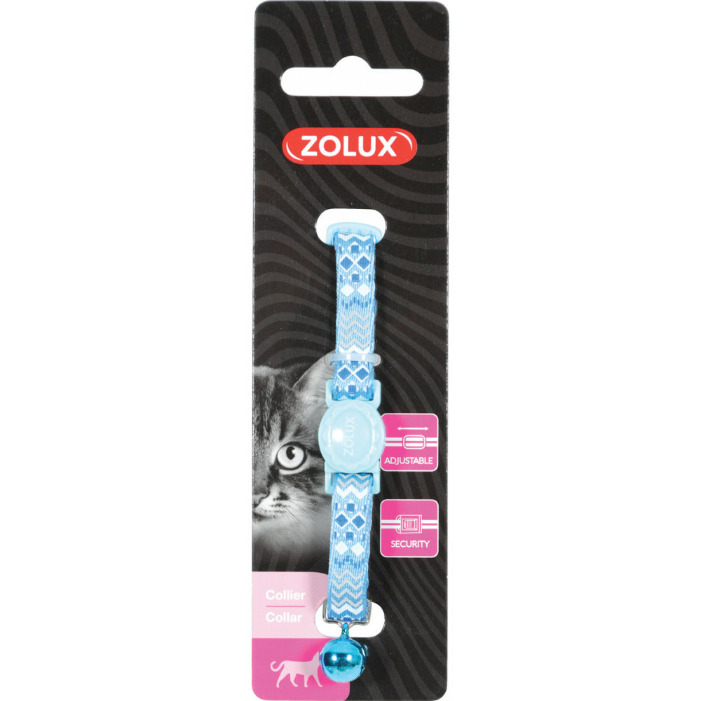 Collier ethnic nylon réglable de 17 à 30 cm bleu pour chat.