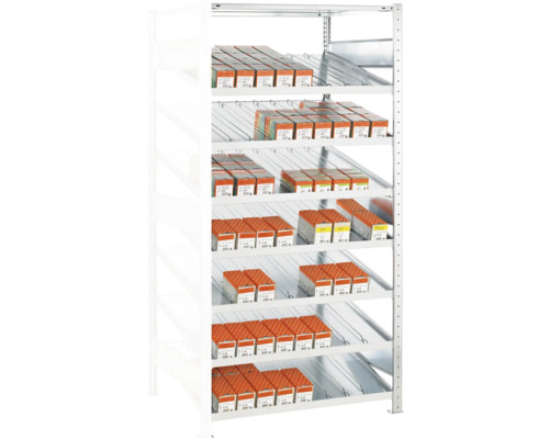 Kanban-stelling, aanbouwstelling Schulte MULTIplus150, verzinkt, 200x100x50 cm, 8 legborden, draagvermogen 1300 kg