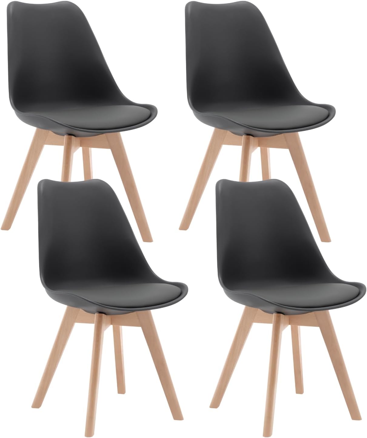 WOLTU Esszimmerstühle 4er Set, Skandinavische Küchenstühle Retro Design, Sitzfläche aus Kunstleder, mit Massivholz Beinen, bis 150 kg belastbar, Grau