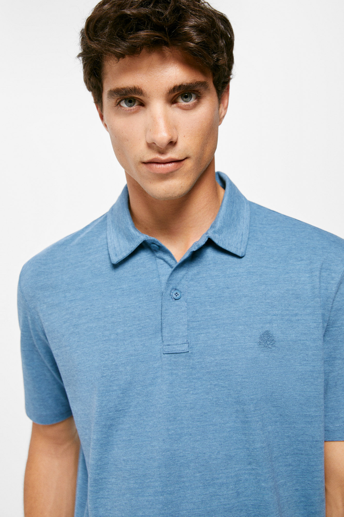 Camisa polo com micro-listras - azul