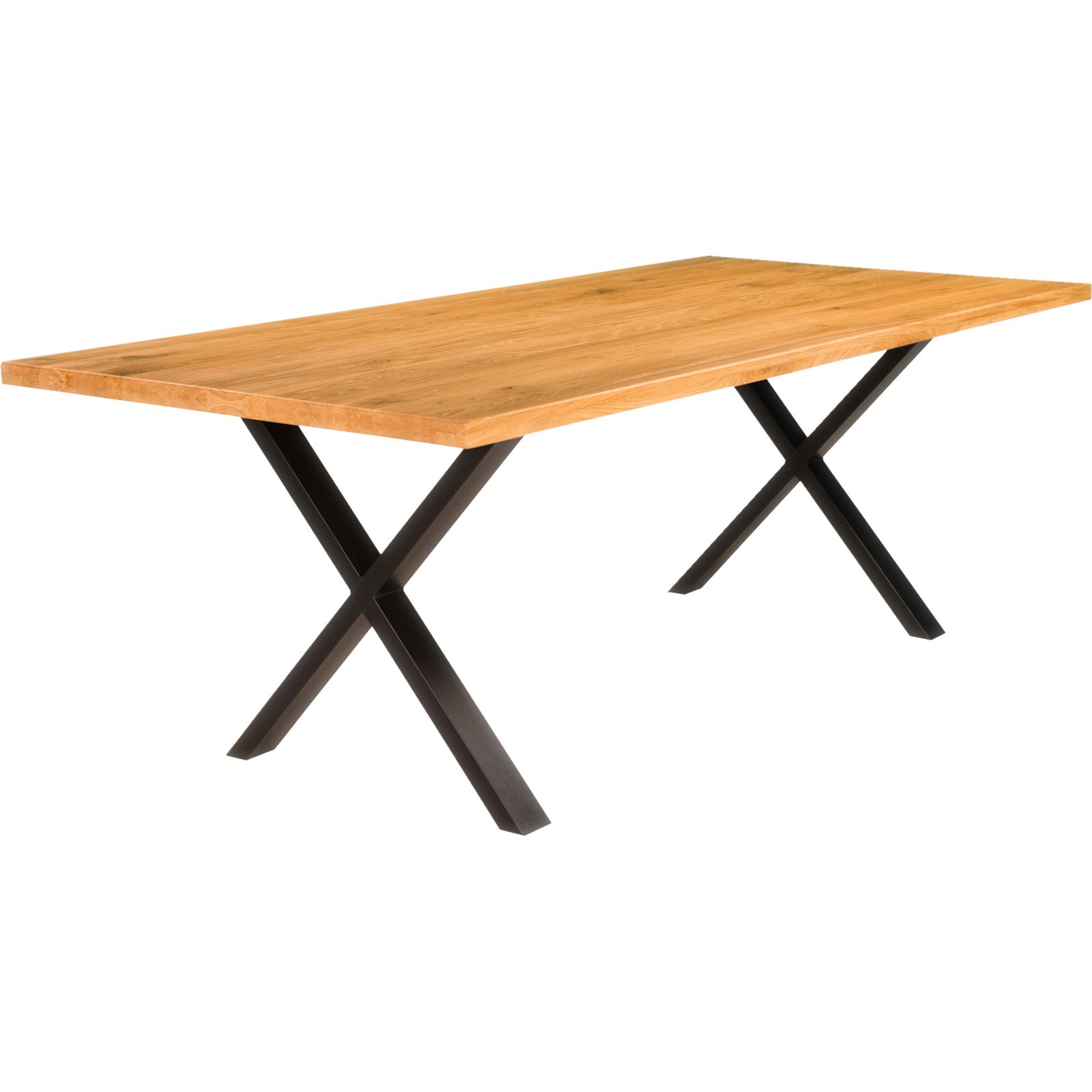 Tisch Flims Eiche massiv, Gerade Kante, X-Fuss 160 x 76 x 90 cm