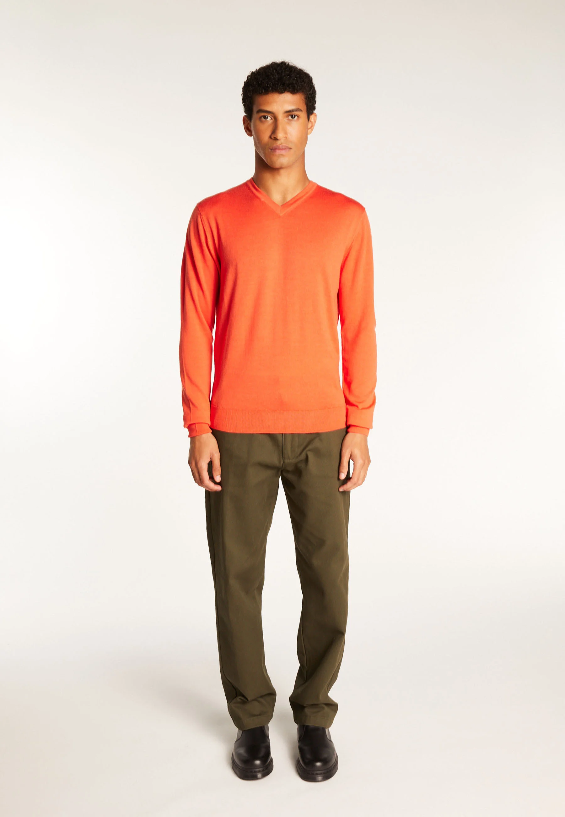 ELMOAH24 - Pull col v en laine mérinos | Orange