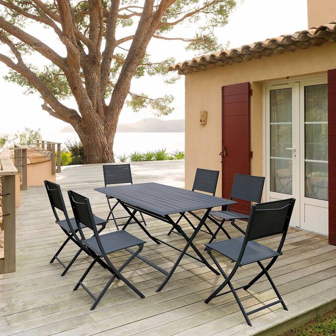 Table de jardin pliante rectangulaire AZUA Graphite
