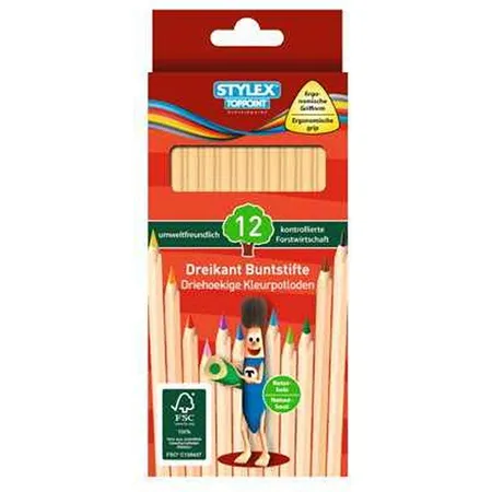 Stylex Schreibwaren 48 (4x 12) Dreikant Buntstifte Naturholz Farbstifte Malstifte