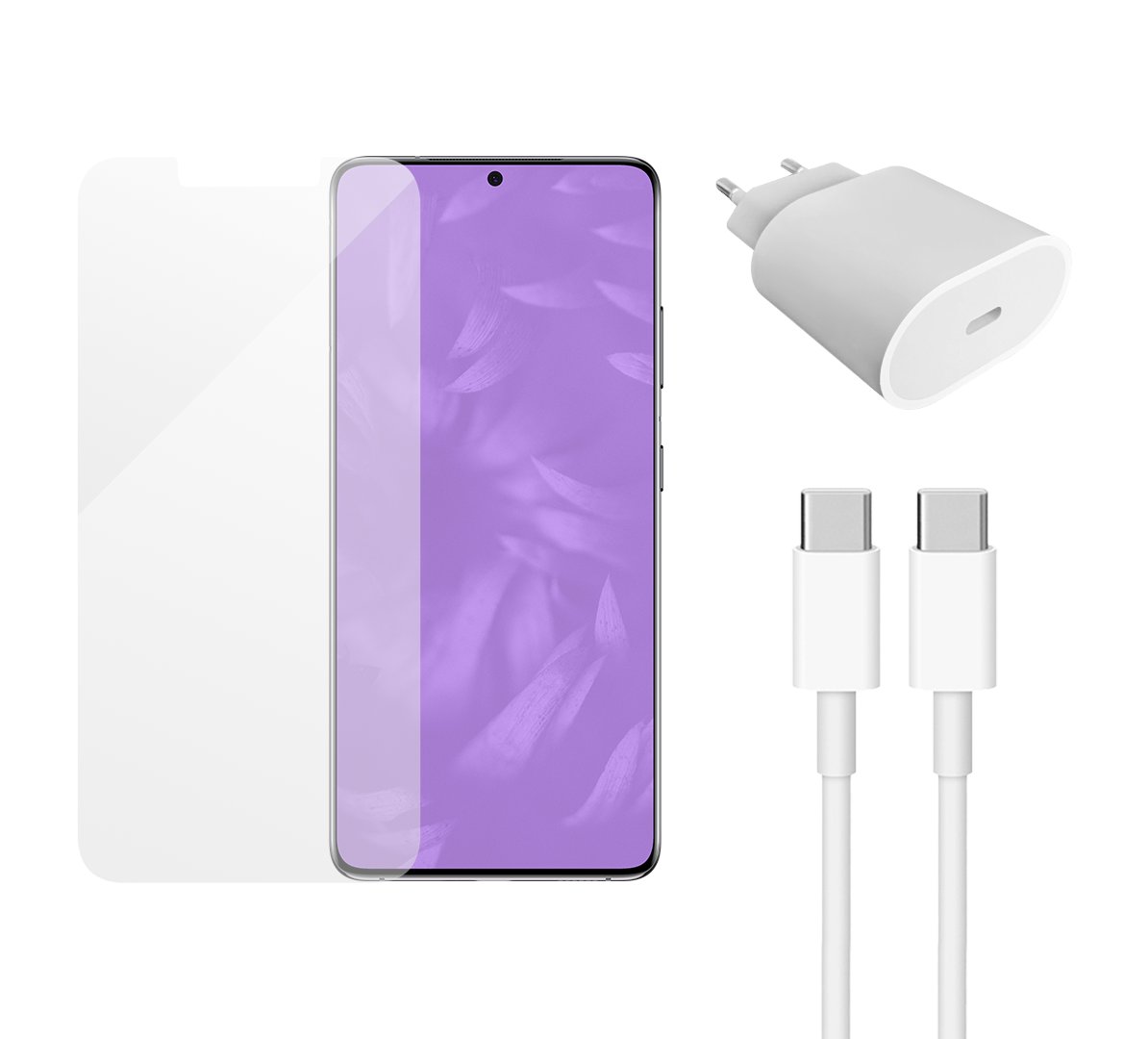Fast Charger (20W) & Cable (USB-C) & Screen Protector