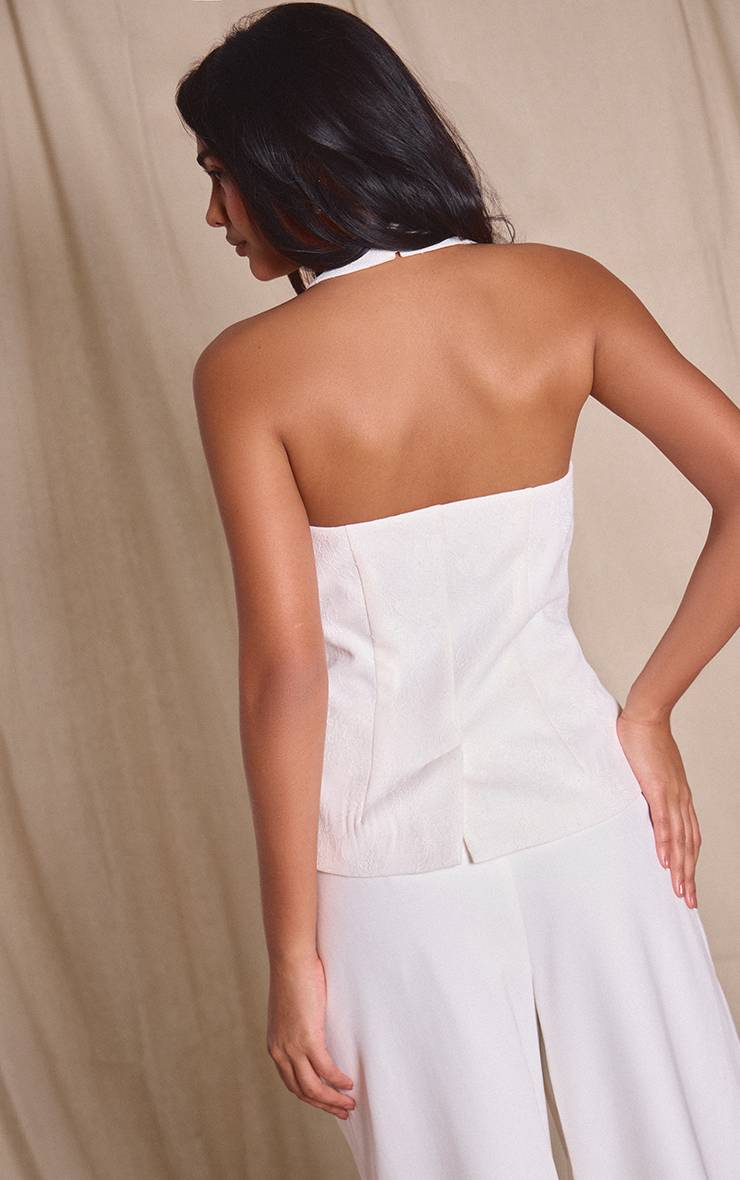 Blanc Ensemble Coordonné Gilet Col Halter Ajusté En Dentelle Premium