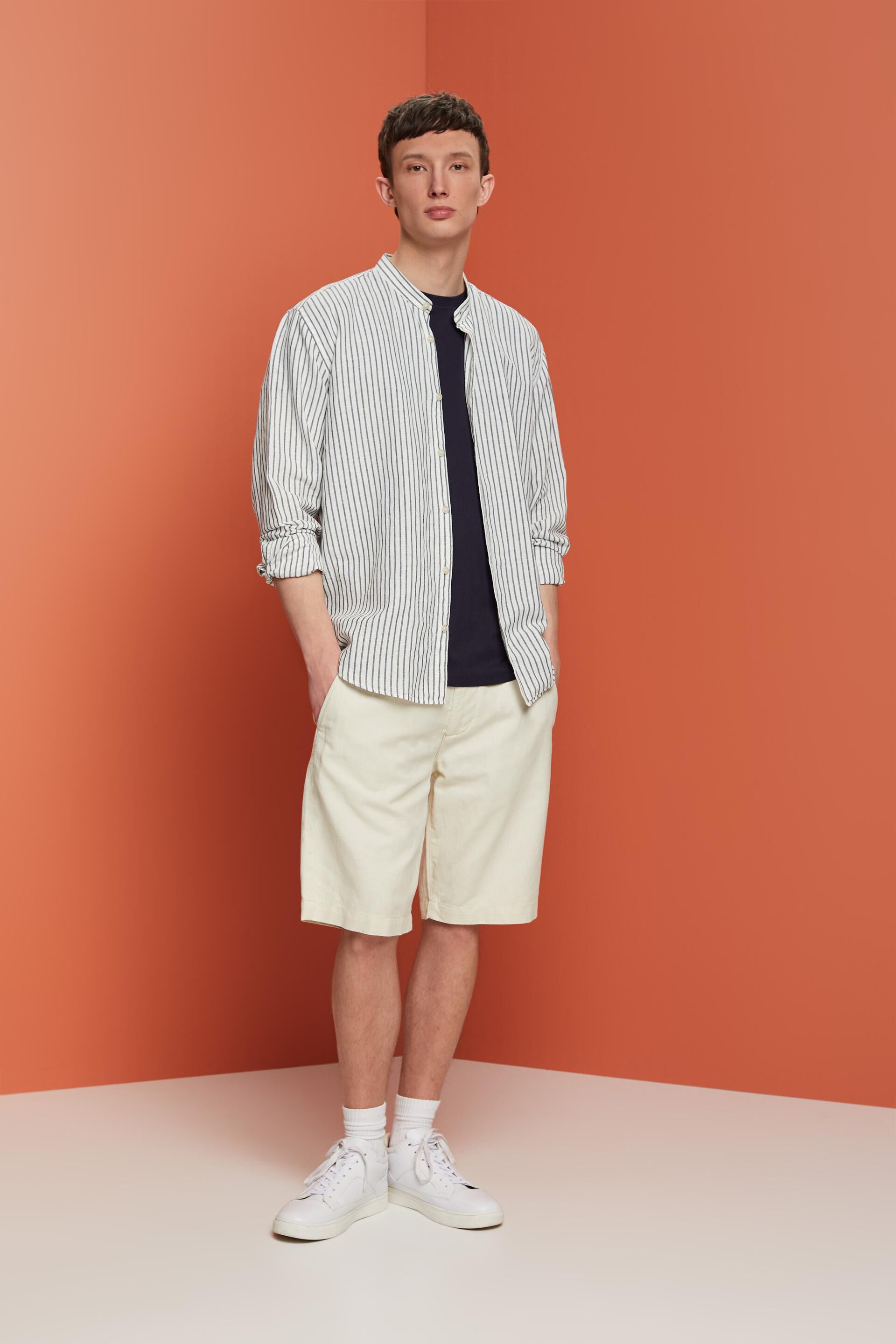 Chemise rayée en lin mélangé