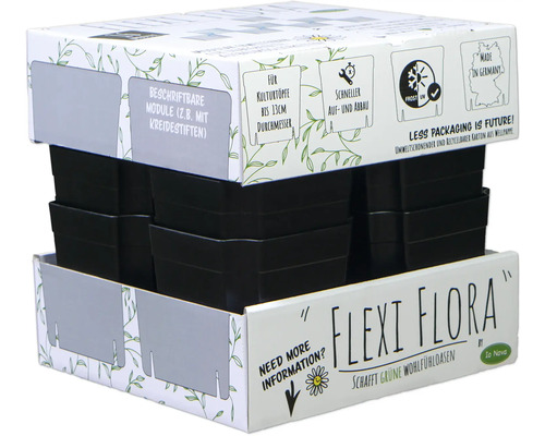 FlexiFlora Plantenpotset, 16-delig, modulair plantsysteem, plug-in systeem, 14,5 x 14,5 x 15 cm, zwart kunststof, inclusief bewateringssysteem