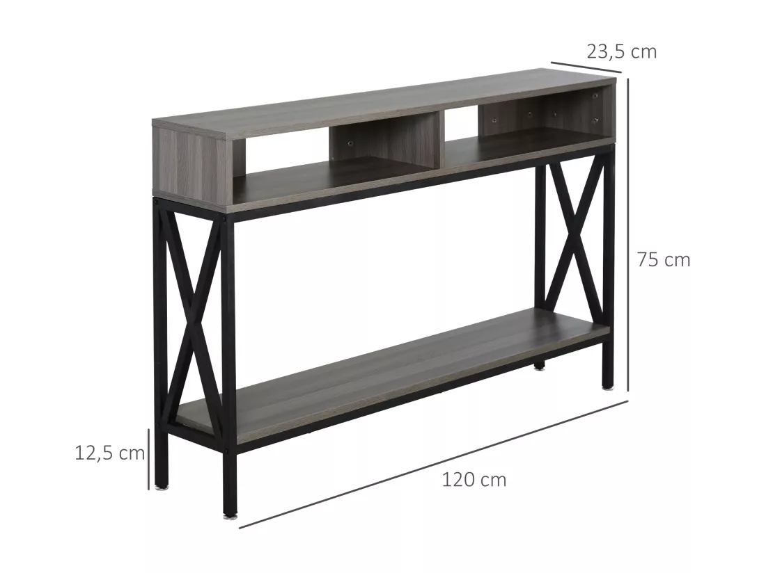 Table Console Table d'Entrée Industriel Multi-rangements 120 x 23,5 x 75 cm Bois Gris