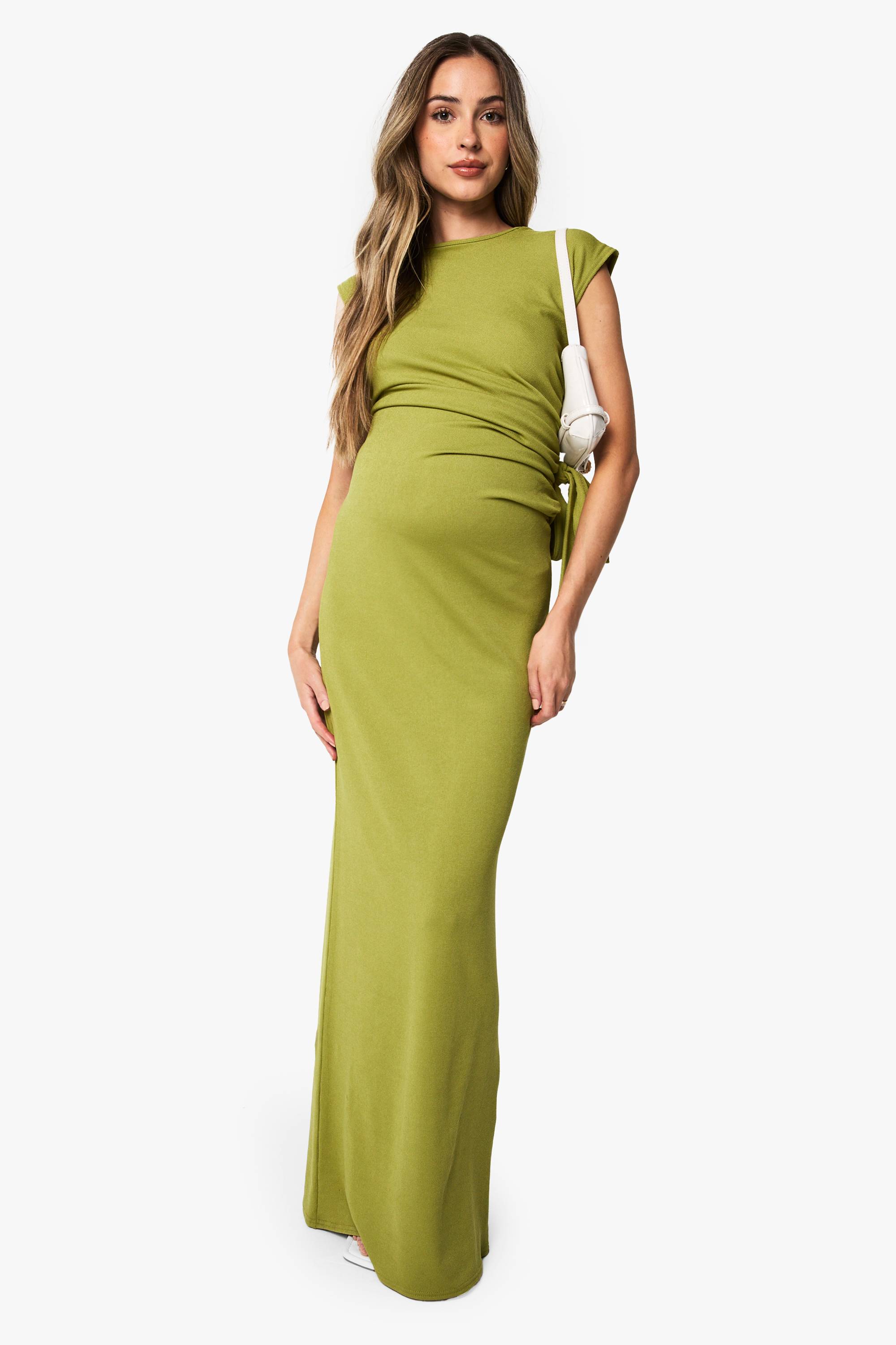 boohoo Robe maxi de maternité en côtes avec détail de nœud