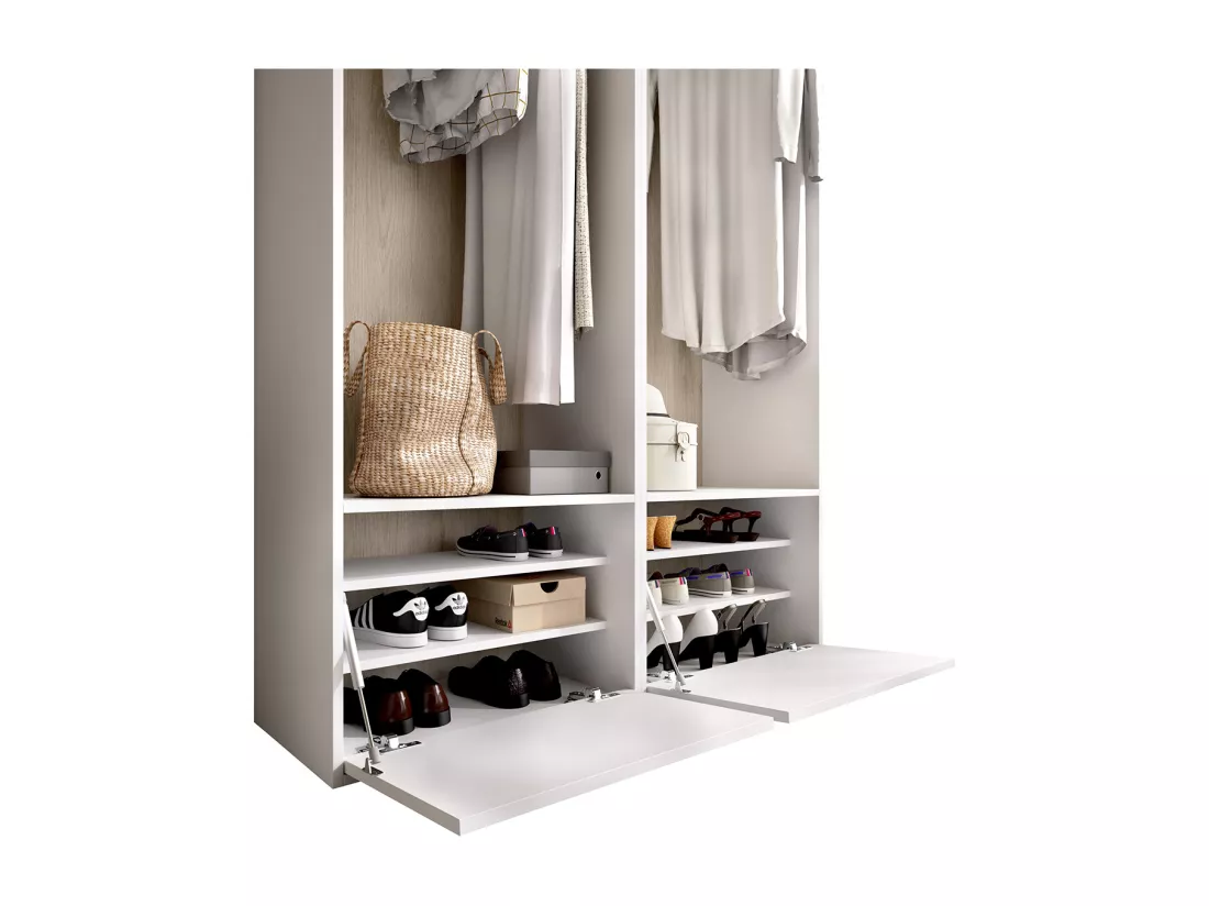 Ensemble dressing avec 2 portes à chaussures et fond d'arrière réversible coloris chêne naturel, blanc - Longueur 120 x Profondeur 45 x Hauteur 205 cm