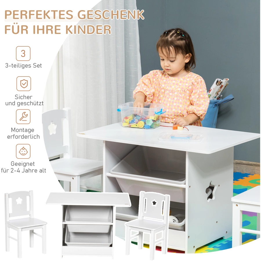 HOMCOM Kindersitzgruppe mit 2 Stühlen und Tisch weiß