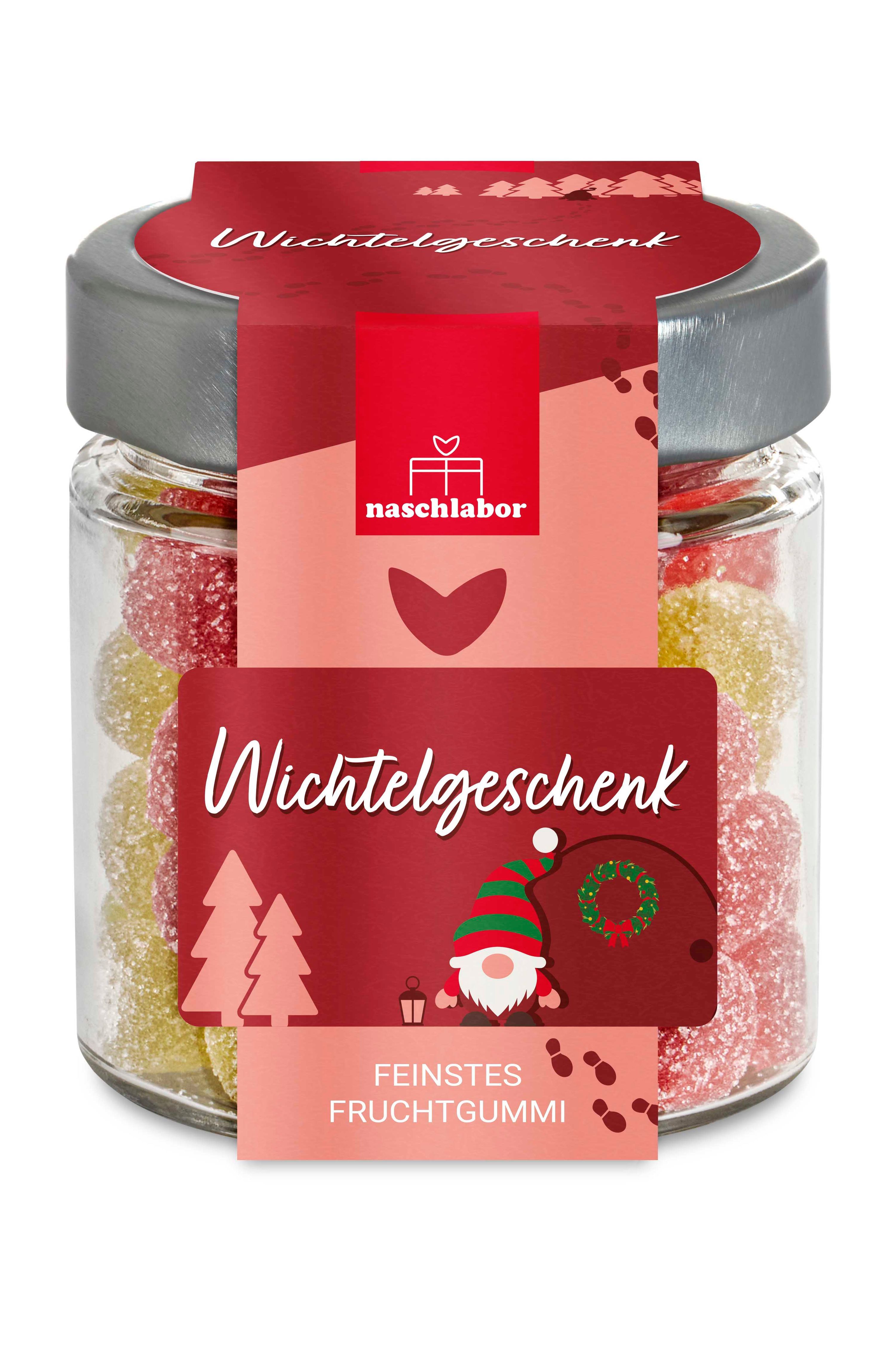 naschlabor Wichtelgeschenk Fruchtgummi in Geschenkglas