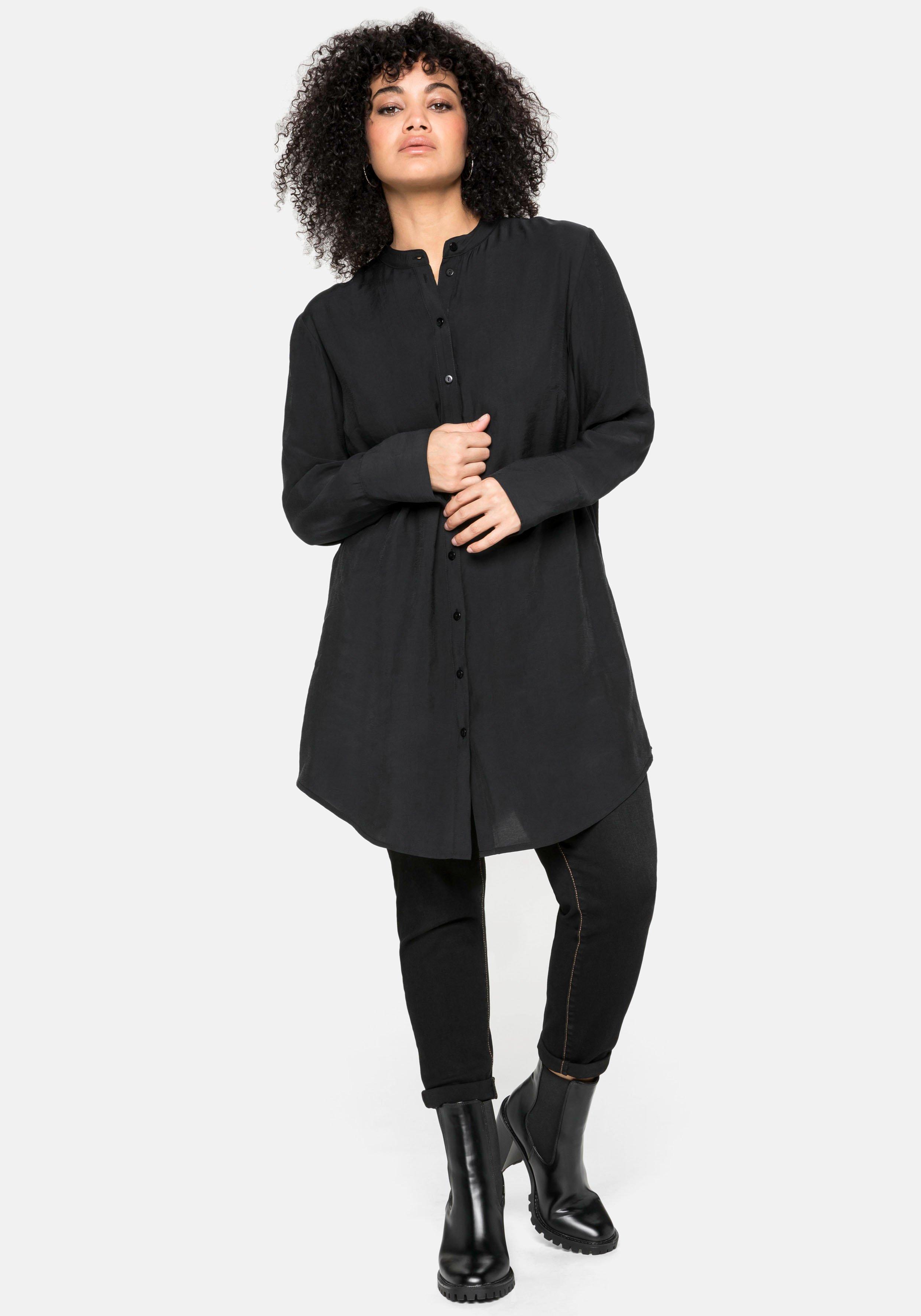 Longbluse mit Stehkragen und  Passe hinten
