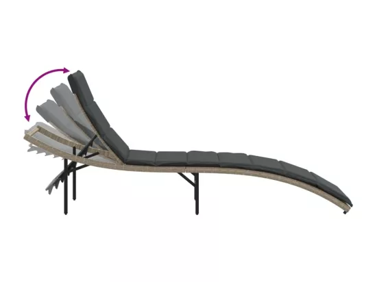 Chaises longues lot de 2 et coussins gris clair résine tressée