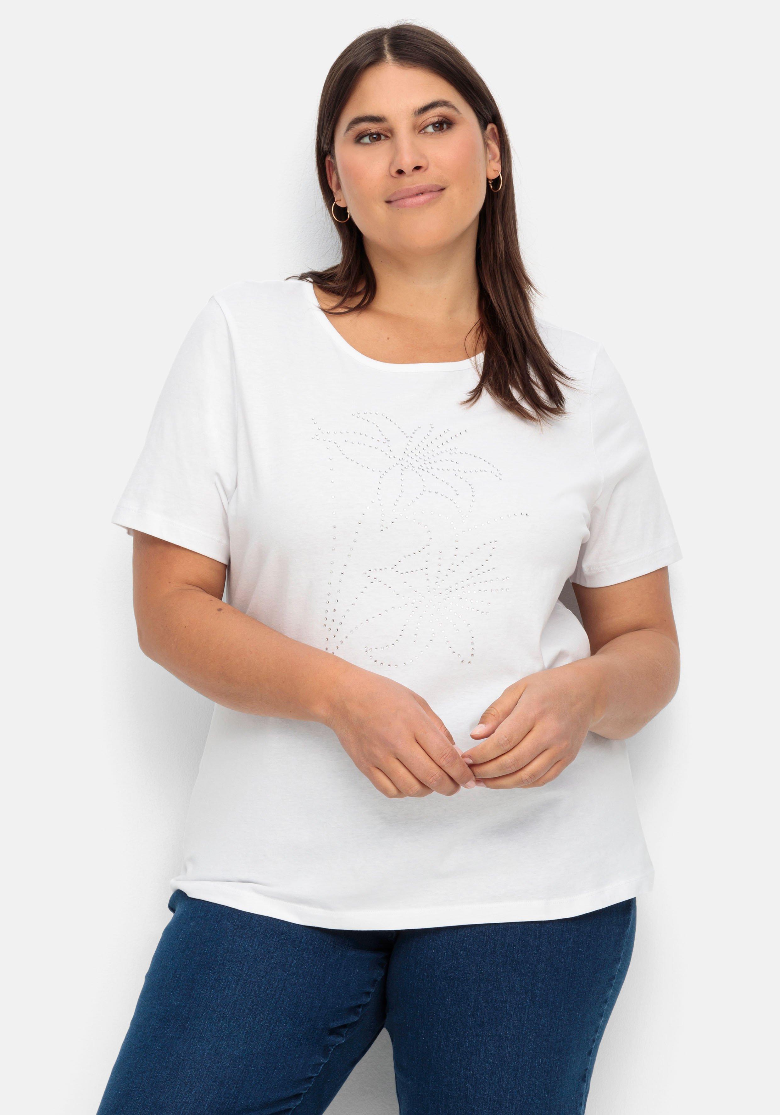 Shirt mit Blumenmuster aus Ziersteinchen vorn