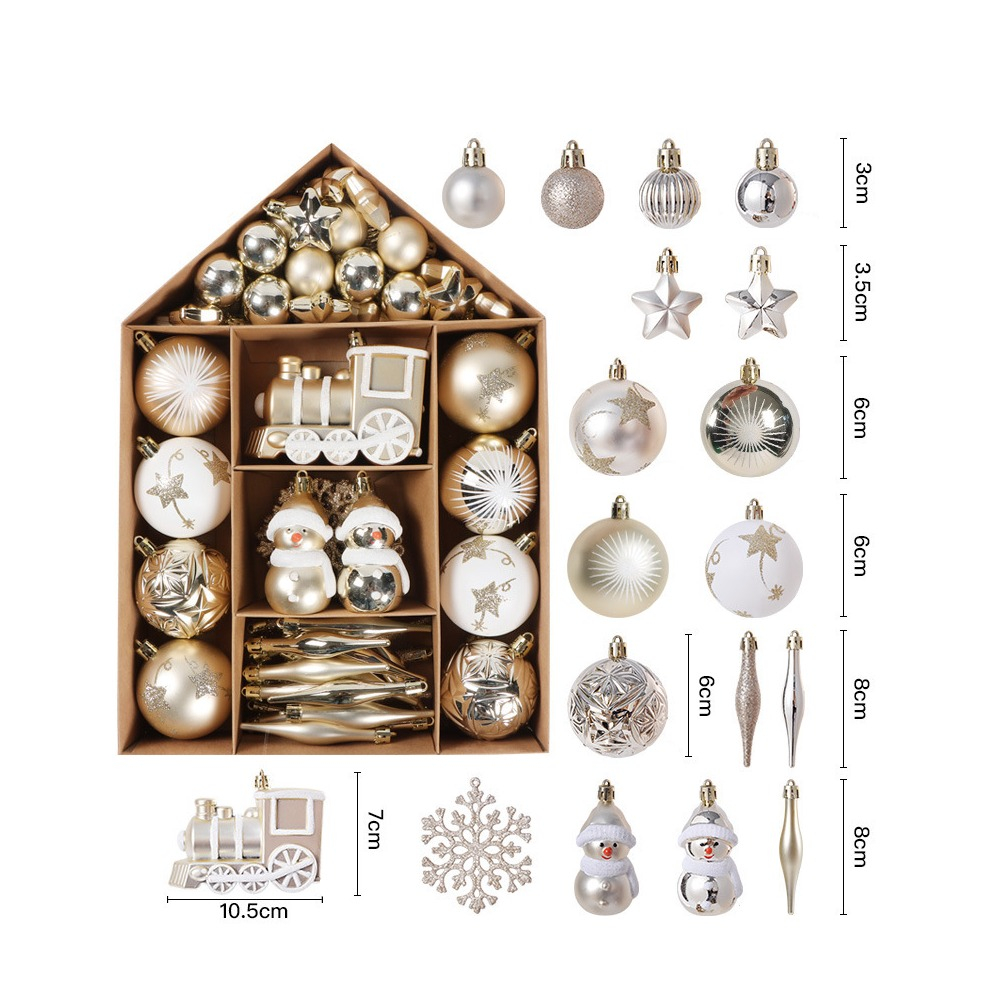 (70er Set) Christbaum Schmuck Glitzer Weihnachtskugeln Tannenbaum Ornamente Home Deko - Gold / Weiss