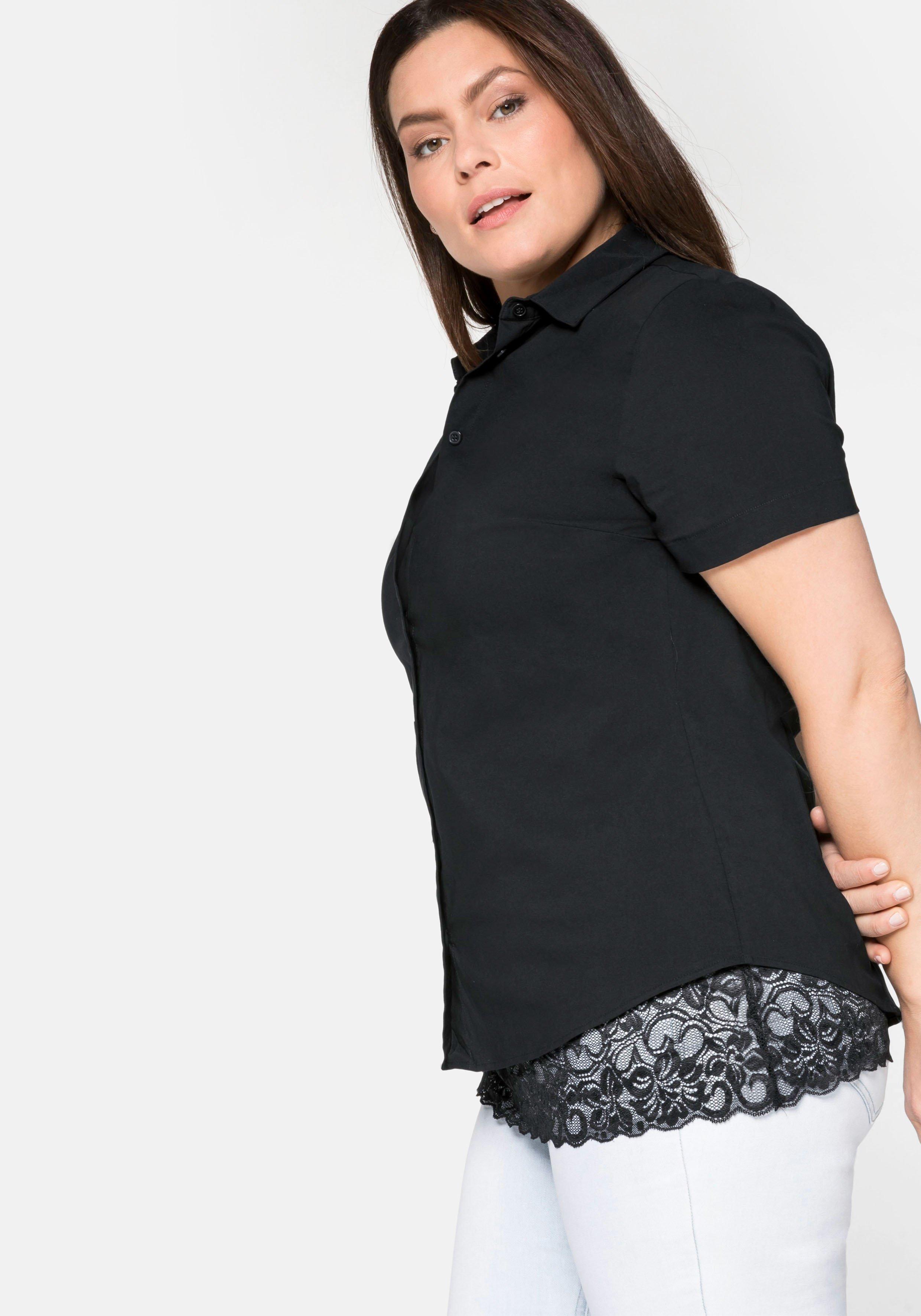 Stretch-Bluse mit kurzem Arm, leicht tailliert