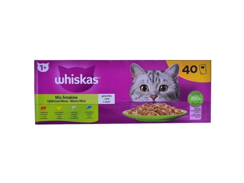 WHISKAS Blandede smagsvarianter i gelé til katte40x85g