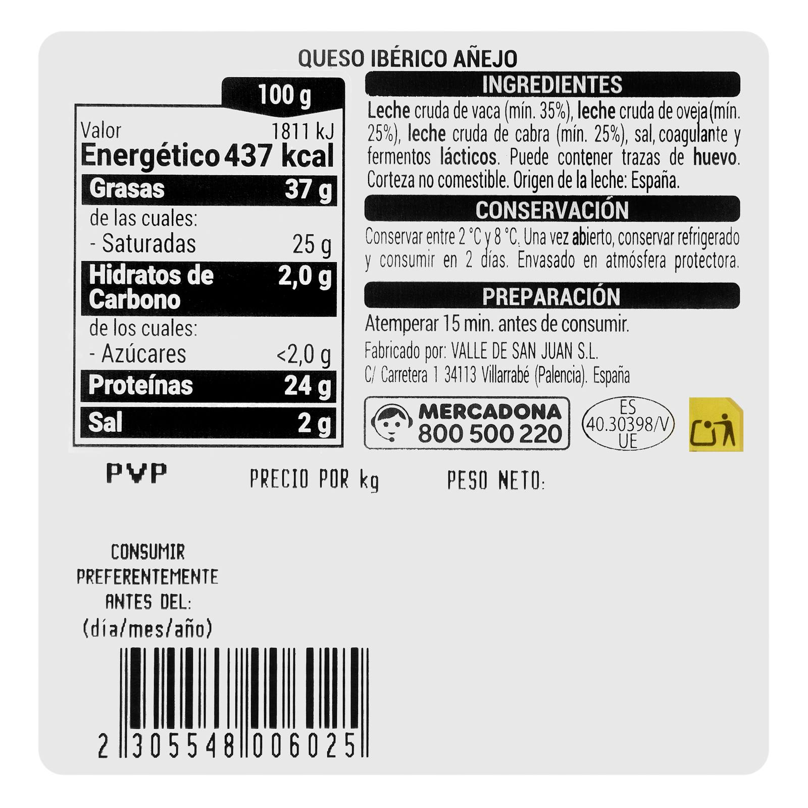 Fromage ibérique affiné Hacendado coupé en quartiers