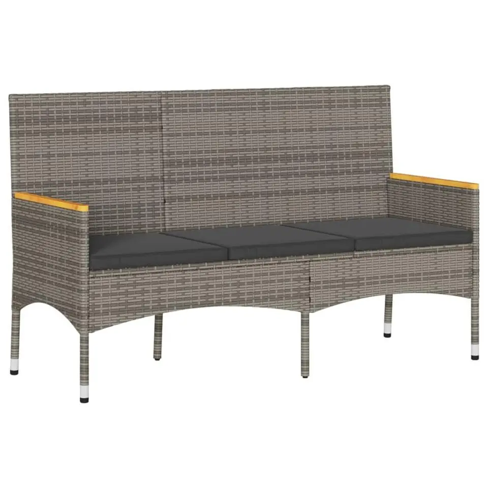vidaXL - 3-zits Tuinbank met kussens - Grijs poly rattan - 140x54x85 cm