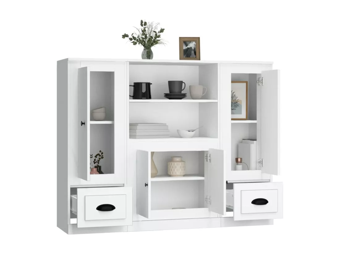 Buffets 3 pcs blanc bois d'ingénierie